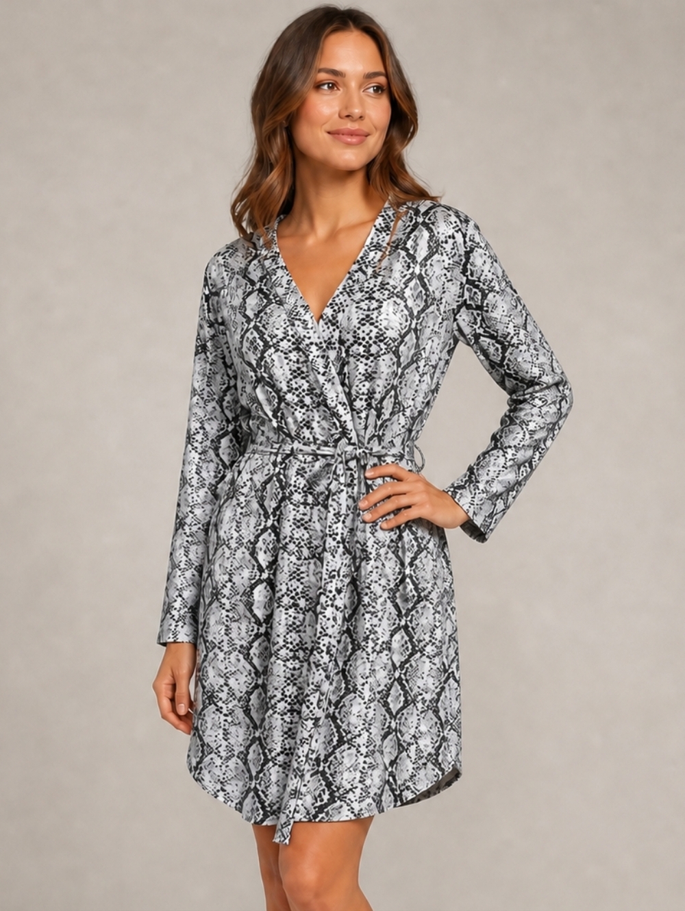 Weekend Edition Snake Print Wrap Robe / Lounge Dress,  Size M